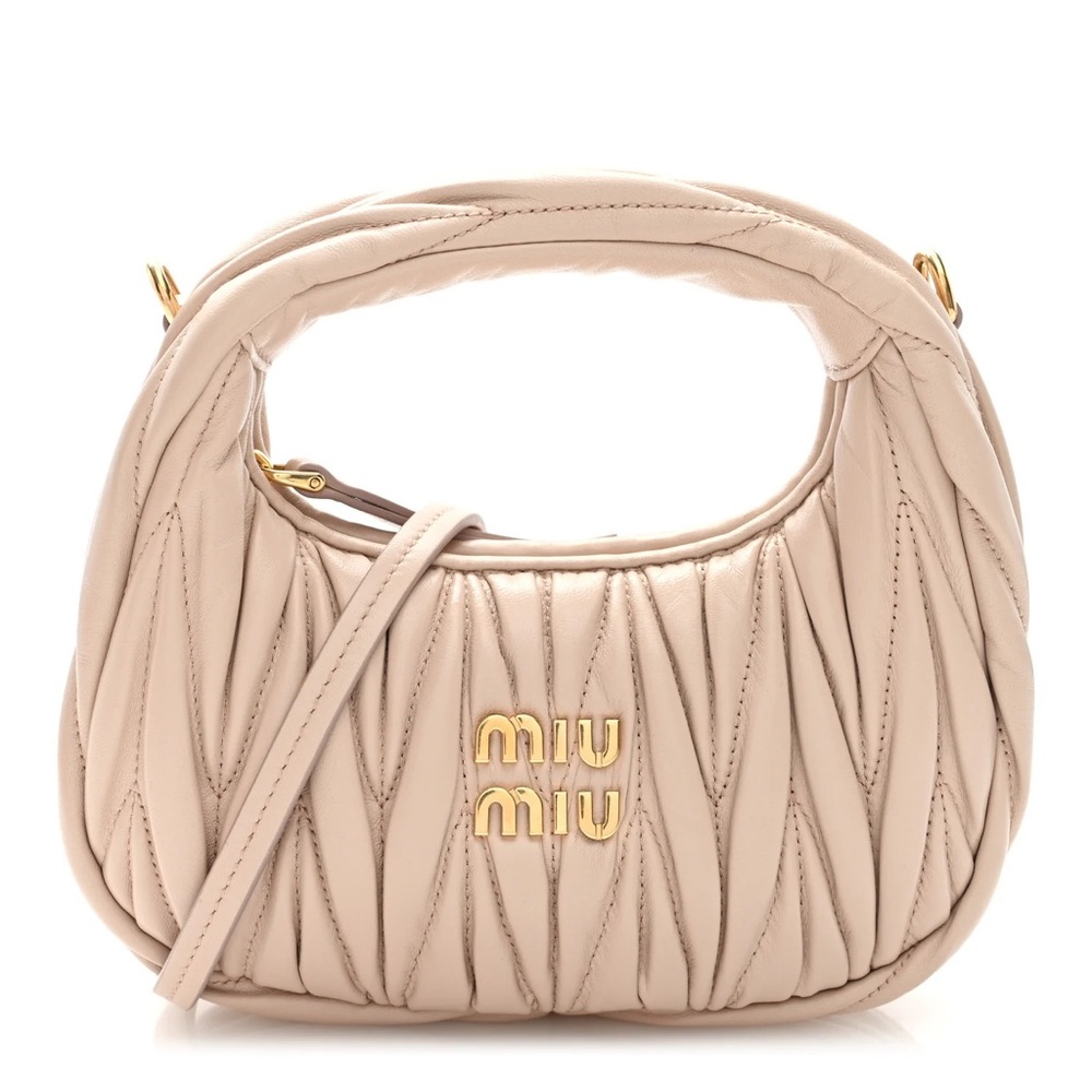 New Miu Miu Wander Matelassé Nappa Leather Hobo Bag Nude Pink Cipria - Picture 3 of 10